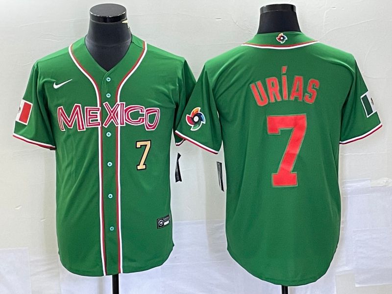 Men 2023 World Cub Mexico 7 Urias Green orange Nike MLB Jersey1